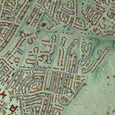 Close-up of the map of Sterling, Virginia print showing street and building detail
