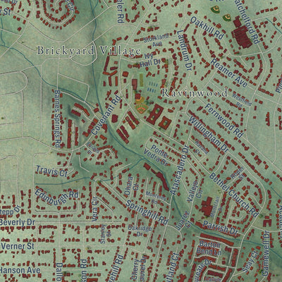 Close-up of the map of Forest Acres, South Carolina print showing street and building detail