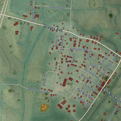 Close-up of the map of Henning, Tennessee print showing street and building detail