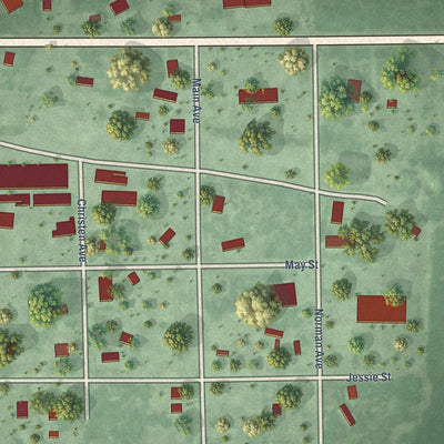 Close-up of the map of Norman, Nebraska print showing street and building detail