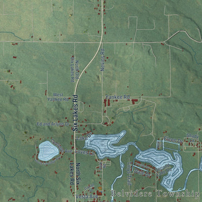 Close-up of the map of Belvidere, Michigan print showing street and building detail