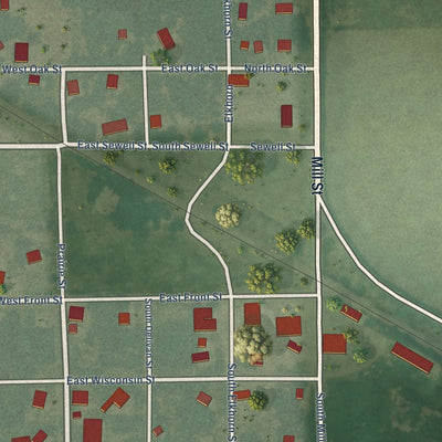 Close-up of the map of Simpson, Kansas print showing street and building detail