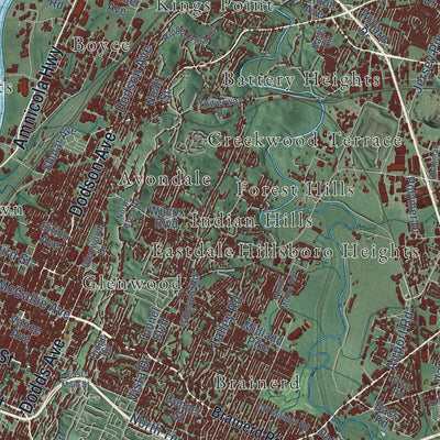 Close-up of the map of Chattanooga, Tennessee print showing street and building detail