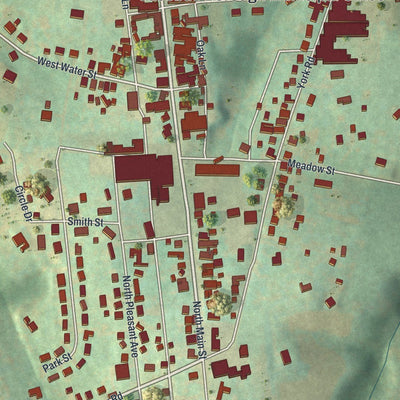 Close-up of the map of Jacobus, Pennsylvania print showing street and building detail