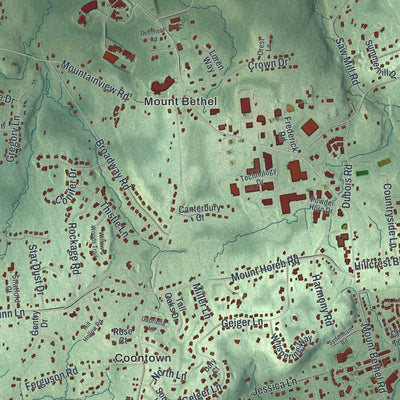 Close-up of the map of Warren, New Jersey print showing street and building detail