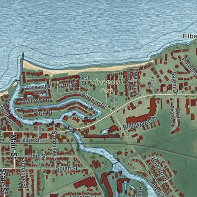 Close-up of the map of Vermilion, Ohio print showing street and building detail