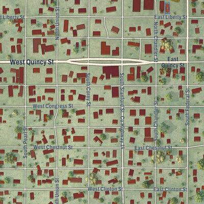 Close-up of the map of Griggsville, Illinois print showing street and building detail