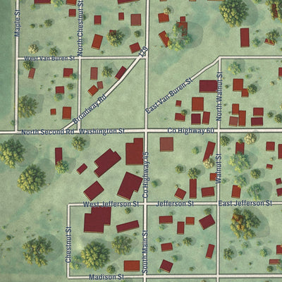 Close-up of the map of Dana, Illinois print showing street and building detail