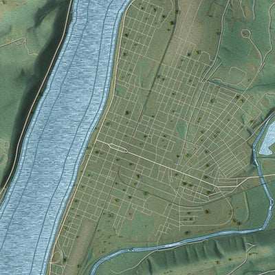 Close-up of the map of Rockefeller, Pennsylvania print showing street and building detail