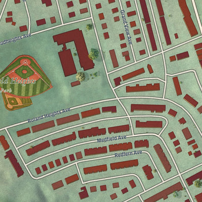 Close-up of the map of Medfield, Maryland print showing street and building detail