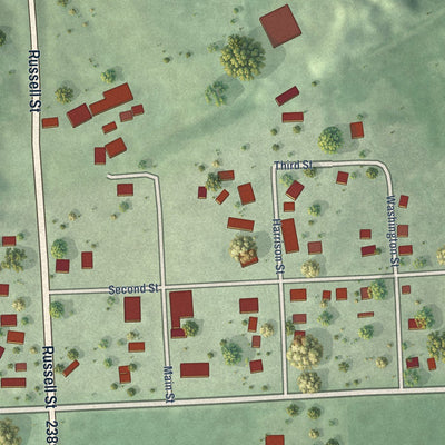 Close-up of the map of Alvo, Nebraska print showing street and building detail