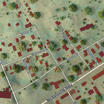 Close-up of the map of Nickelsville, Virginia print showing street and building detail