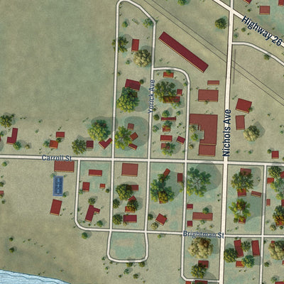 Close-up of the map of Henry, Nebraska print showing street and building detail