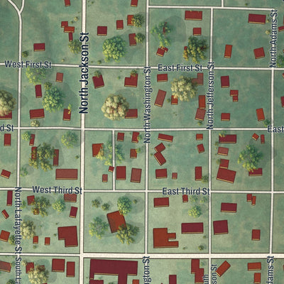 Close-up of the map of Shelbyville, Missouri print showing street and building detail