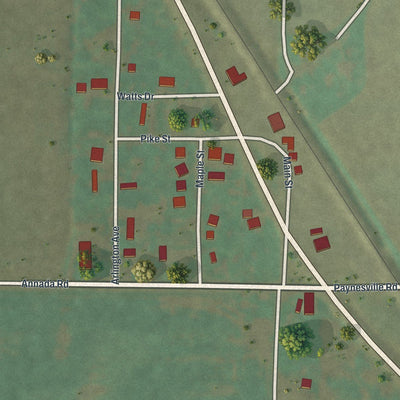 Close-up of the map of Annada, Missouri print showing street and building detail