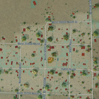 Close-up of the map of Portage, Utah print showing street and building detail