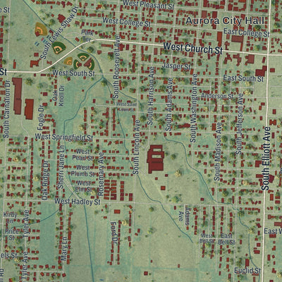 Close-up of the map of Aurora, Missouri print showing street and building detail
