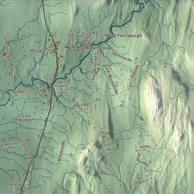 Close-up of the map of Ferrisburgh, Vermont print showing streets and neighborhoods