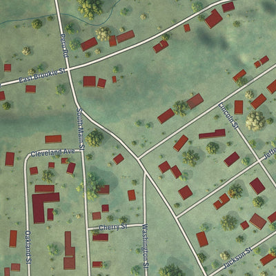 Close-up of the map of Seatonville, Illinois print showing street and building detail