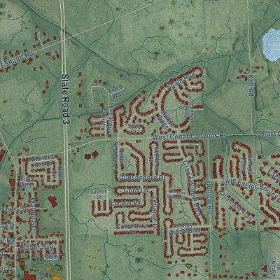 Close-up of the map of Huntertown, Indiana print showing street and building detail