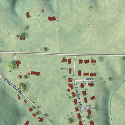 Close-up of the map of County Line, Alabama print showing street and building detail