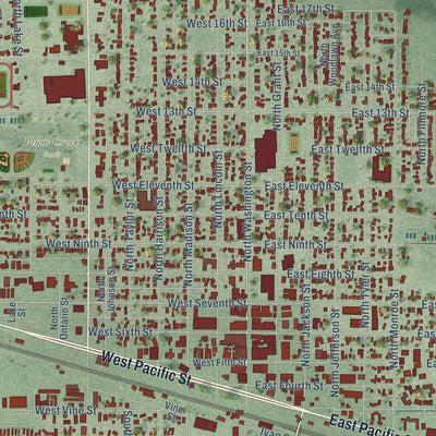 Close-up of the map of Lexington, Nebraska print showing street and building detail
