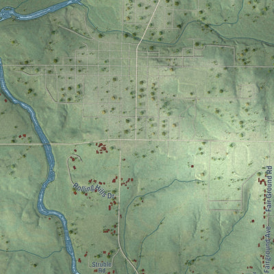 Close-up of the map of Pine Valley, Wisconsin print showing street and building detail
