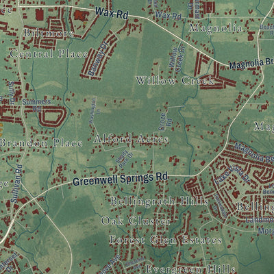 Close-up of the map of Central, Louisiana print showing street and building detail