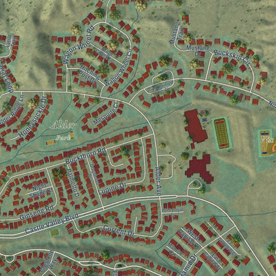 Close-up of the map of New Castle, Colorado print showing street and building detail