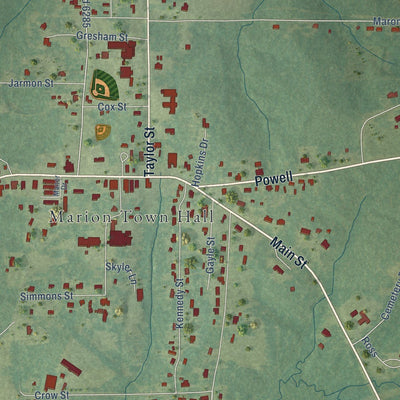 Close-up of the map of Marion, Louisiana print showing street and building detail