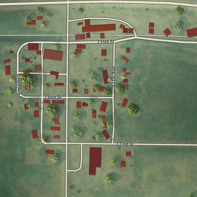 Close-up of the map of Cedar Mills, Minnesota print showing street and building detail
