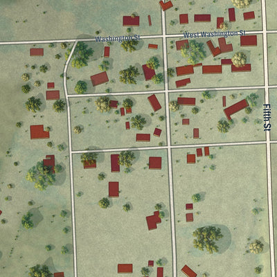 Close-up of the map of Delaware, Iowa print showing street and building detail