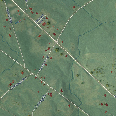 Close-up of the map of Forkland, Alabama print showing street and building detail