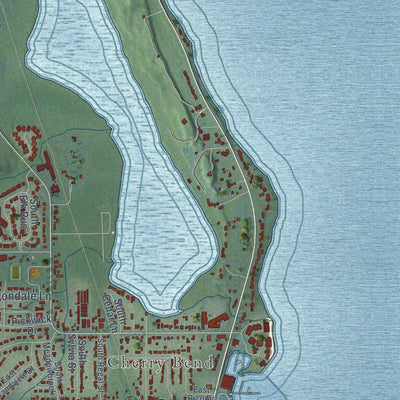 Close-up of the map of Elmwood, Leelanau County, Michigan print showing street and building detail