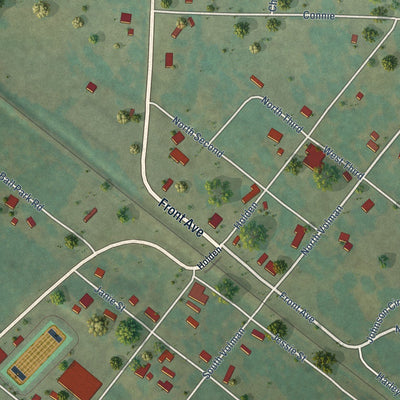 Close-up of the map of Bigelow, Arkansas print showing street and building detail