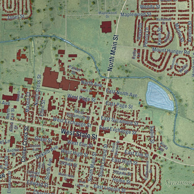Close-up of the map of Sycamore, Illinois print showing street and building detail