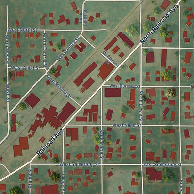 Close-up of the map of Blue Mound, Illinois print showing street and building detail