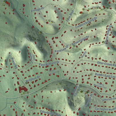 Close-up of the map of Forest Hills, Tennessee print showing street and building detail