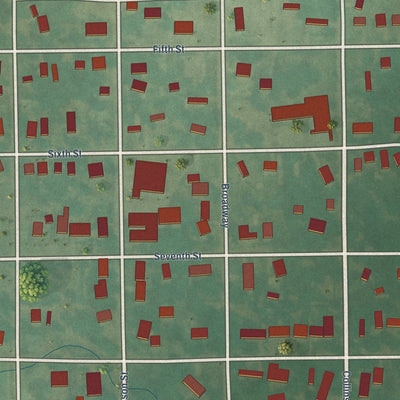 Close-up of the map of Stonewall, Oklahoma print showing street and building detail
