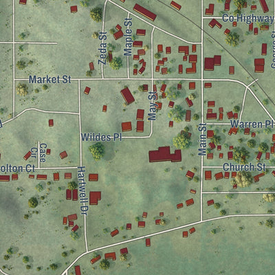 Close-up of the map of Warrens, Wisconsin print showing street and building detail