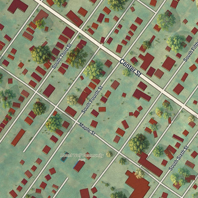 Close-up of the map of Mount Wolf, Pennsylvania print showing street and building detail