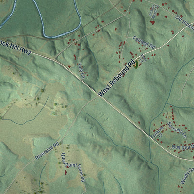 Close-up of the map of Van Wyck, South Carolina print showing street and building detail
