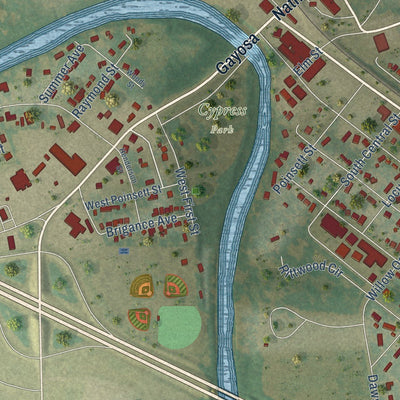 Close-up of the map of Marked Tree, Arkansas print showing street and building detail