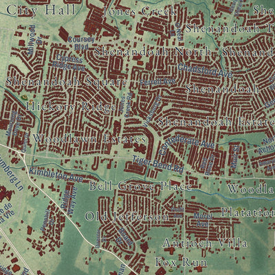 Close-up of the map of St. George, Louisiana print showing street and building detail