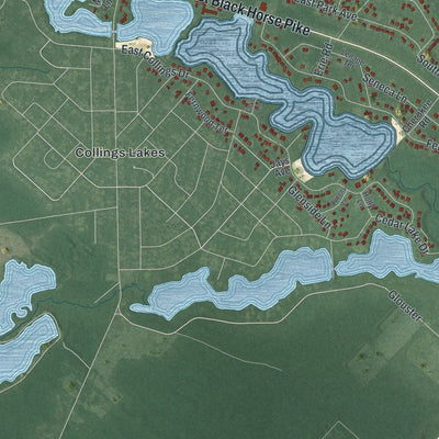 Close-up of the map of Folsom, New Jersey print showing street and building detail