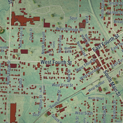 Close-up of the map of Fordyce, Arkansas print showing street and building detail