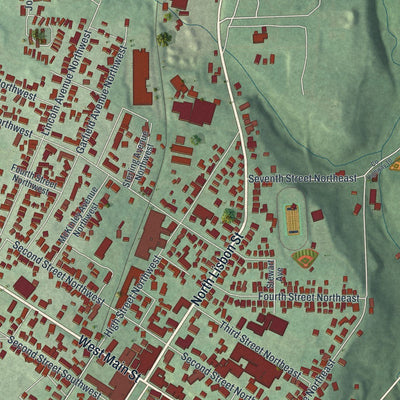Close-up of the map of Carrollton, Ohio print showing street and building detail