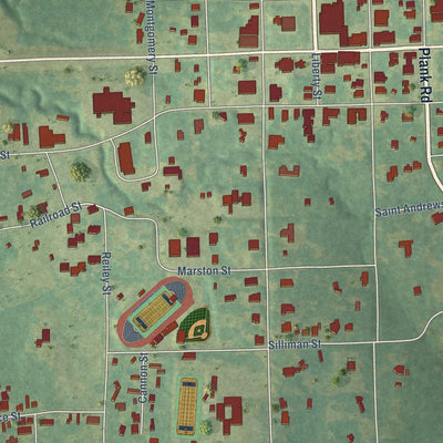 Close-up of the map of Clinton, Louisiana print showing street and building detail