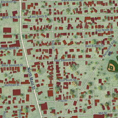 Close-up of the map of Georgetown, Illinois print showing street and building detail