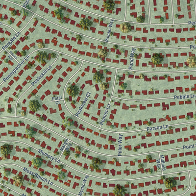 Close-up of the map of Greenbriar, Virginia print showing street and building detail